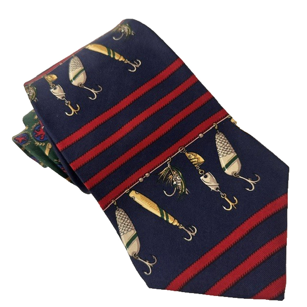 Tommy Hilfiger Tie Fishing Lures Flies Blue/Red Italian Silk USA Preppy Business